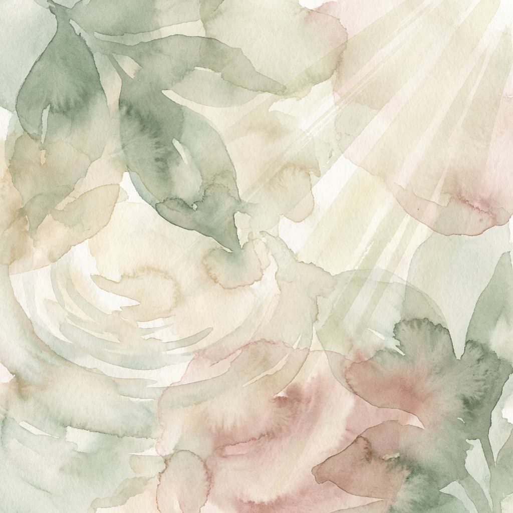 Calming abstract watercolor with leaves and light