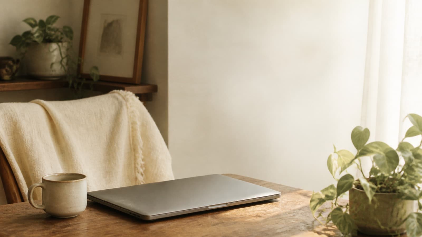 A calm corner of a home in soft daylight, no people, muted tones